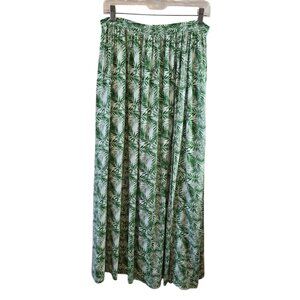 MI AMI GREEN FLORAL TROPICAL PRINT  MAXI SKIRT FRONT SLIT LINED SIZE MEDIUM